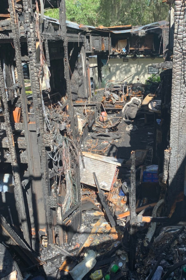 A burned down RV. RV inspections can prevent issues like this.